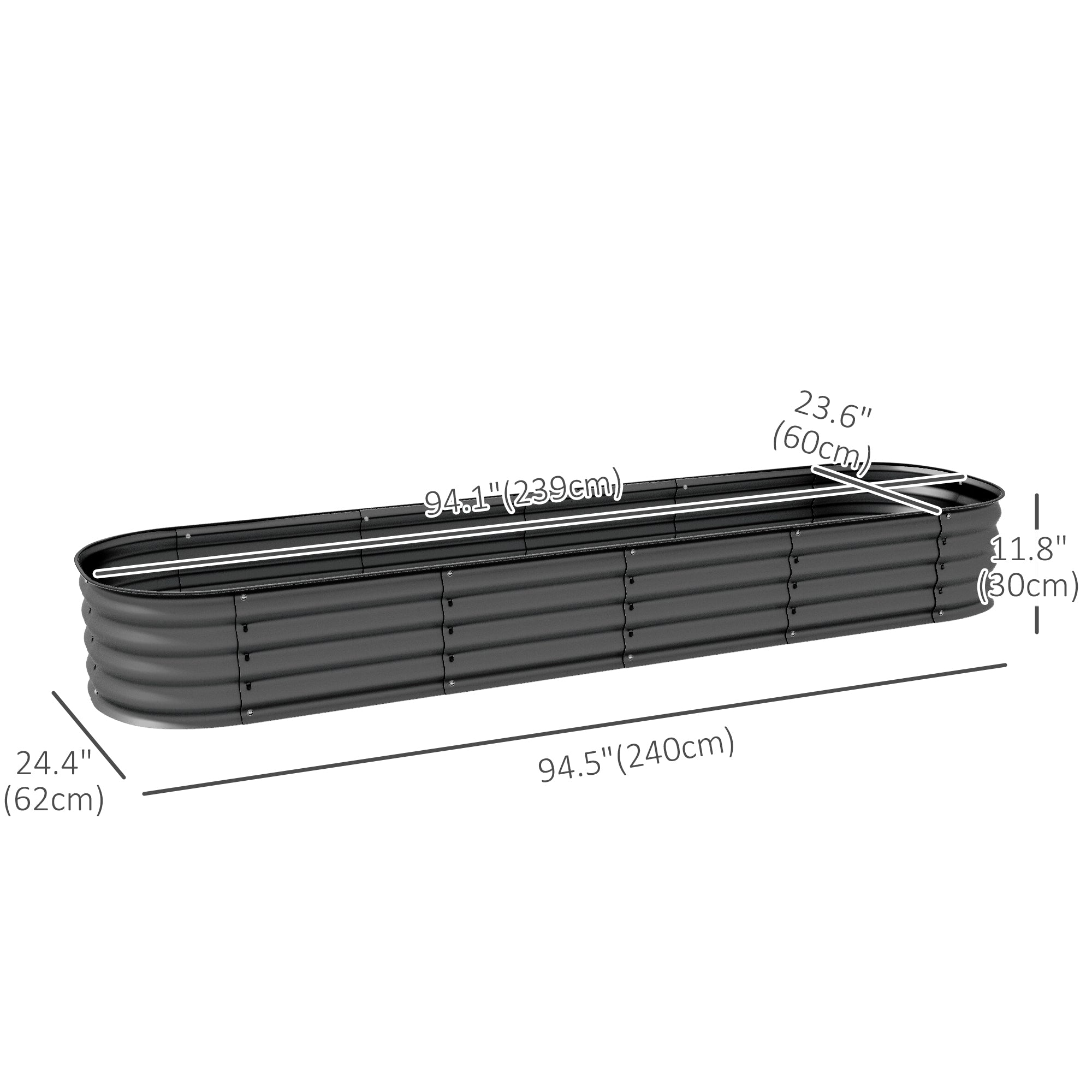 Outsunny 7.9 x 2 x 1ft Galvanized Raised Garden Bed Kit, Metal Planter Box with Safety Edging, Dark Grey 