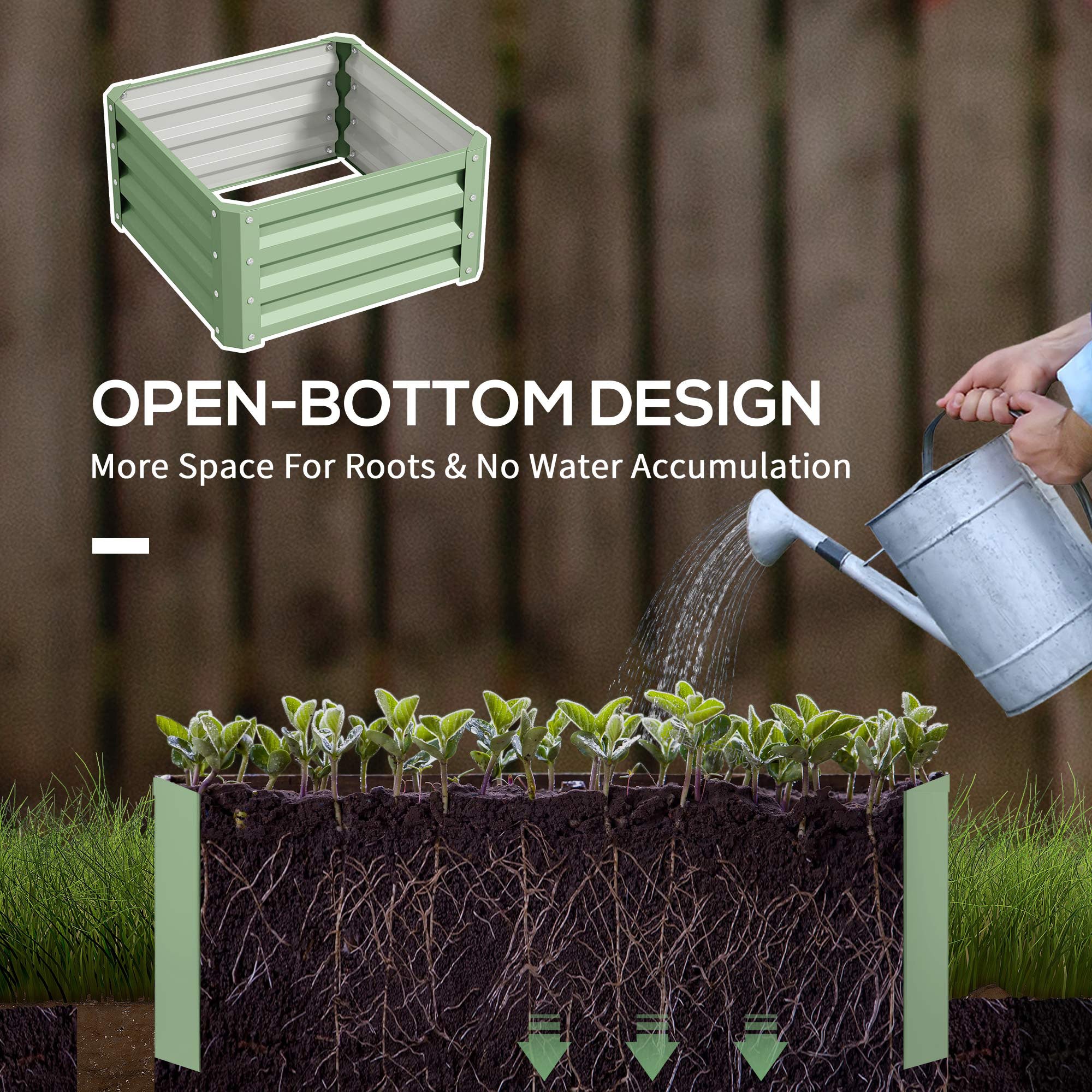 Outsunny 2' x 2' x 1' 2-Pieces Raised Garden Bed with Galvanised Steel Frame for Vegetables, Flowers, Herbs, Light Green 