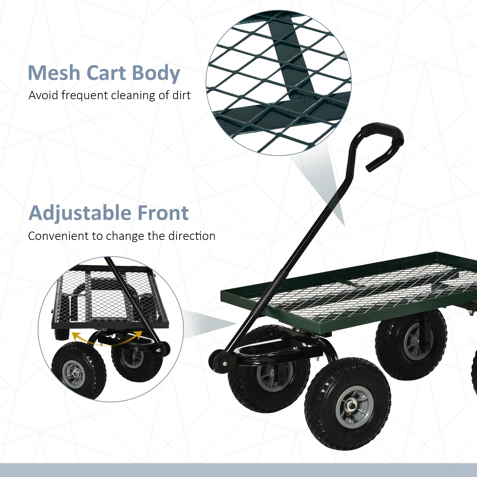 Outsunny Heavy Duty Garden Wagon Cart with 10" Wheels, 330 lbs Capacity, for Garden, Beach, Lawn, Black 