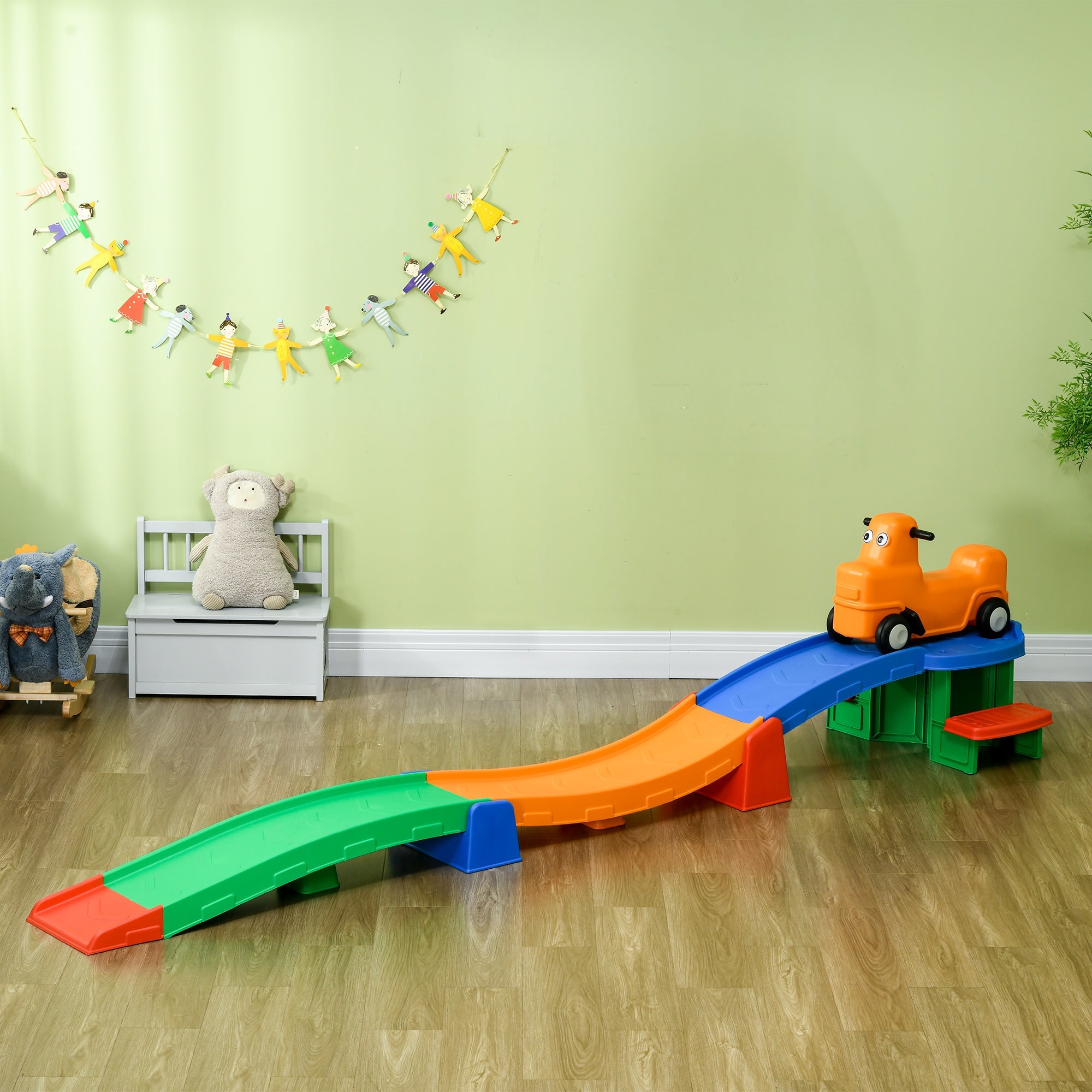 Qaba Kids Roller Coaster 9.8 ft Long Ride On Toy with Up Down Track Side Steps Sliding Car for Toddlers 