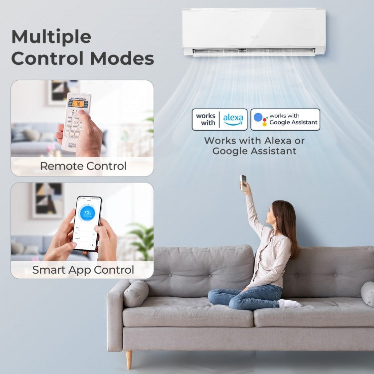 Energy Star Certified 18000 BTU 21 SEER2 208-230V Mini Split Air Conditioner and Heater Wifi Enabled White