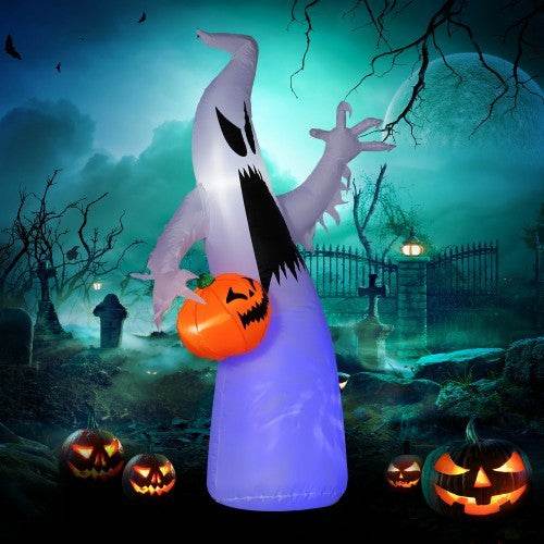 HOMCOM 5.9 Halloween Inflatable Outdoor Decoration Ghost With Pumpkin, Blow Up LED Yard Decor For Garden, Lawn, Party, Holiday, Waterproof 