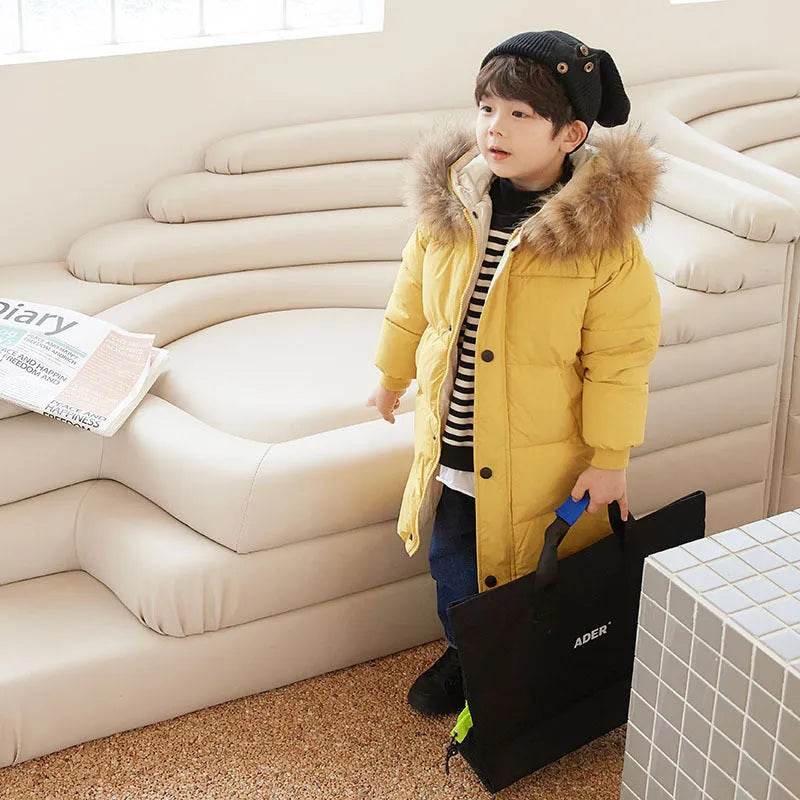 Big Fur Collar Mid-length Medium And Large Children's Clothing Thick Winter Wear Coat 