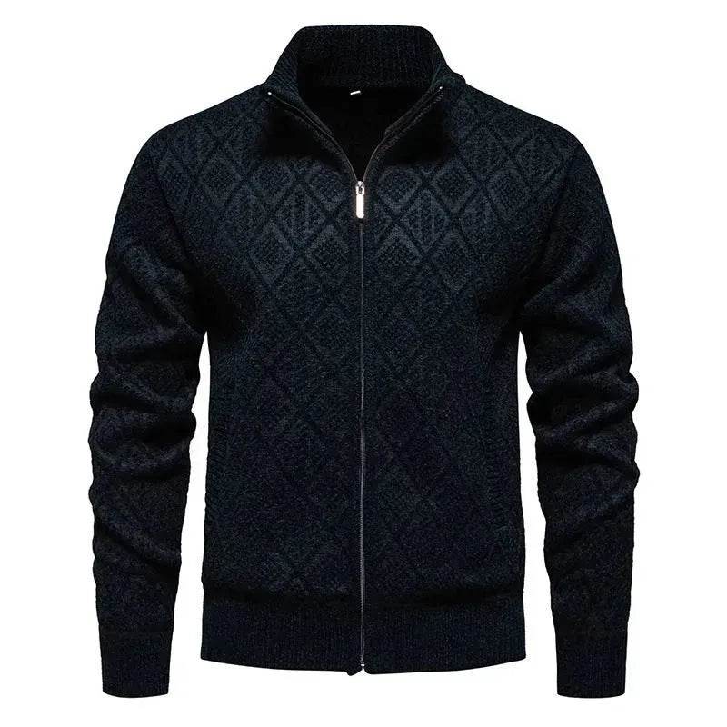 2025 Fall Winter Men Fleece-lined Thick Stand Collar Sweater Cardigan for men 