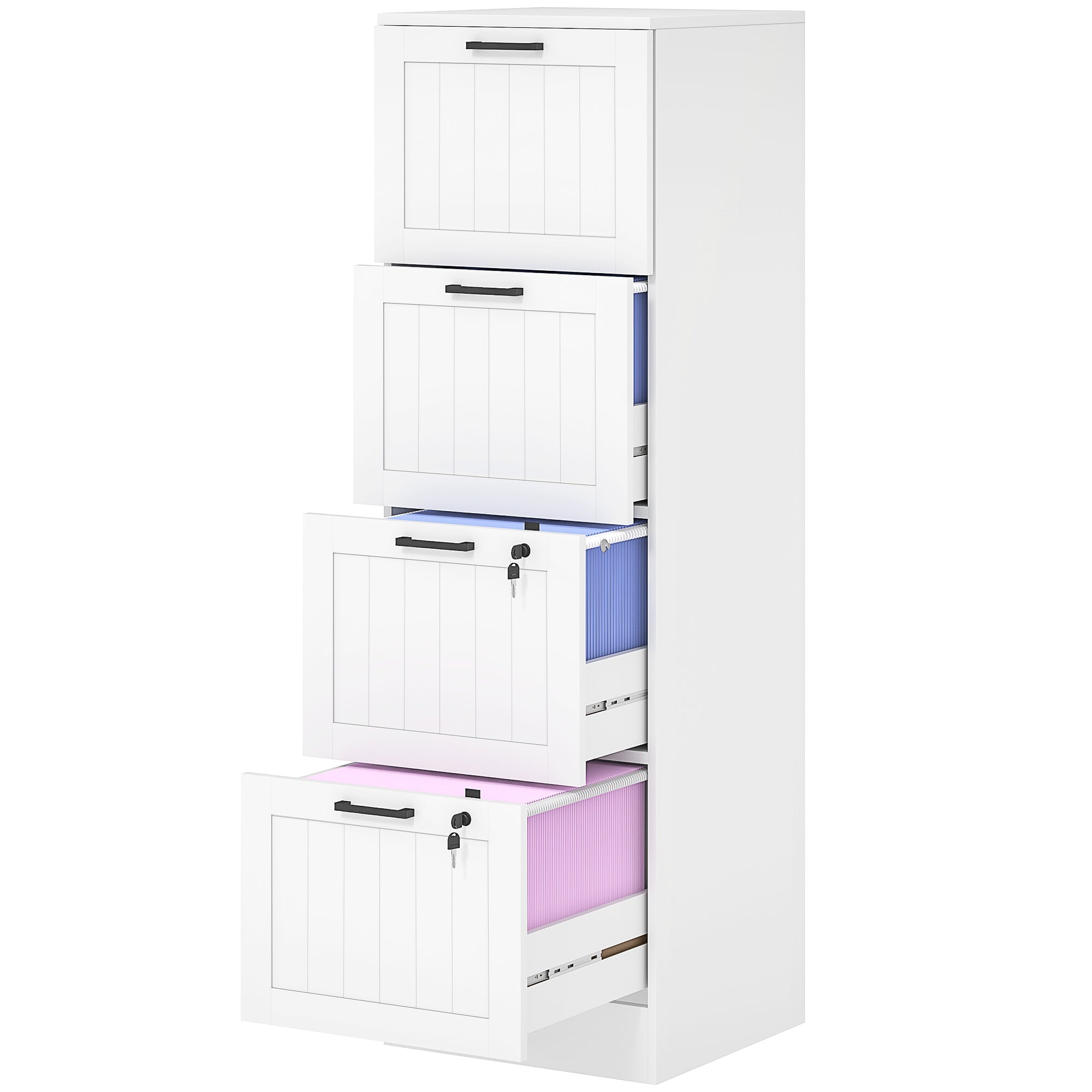 HOMCOM 4 Drawer Filing Cabinet with Lock, Office Storage Cabinet with Adjustable Hanging Bars for A4 Letter Size Files, White 