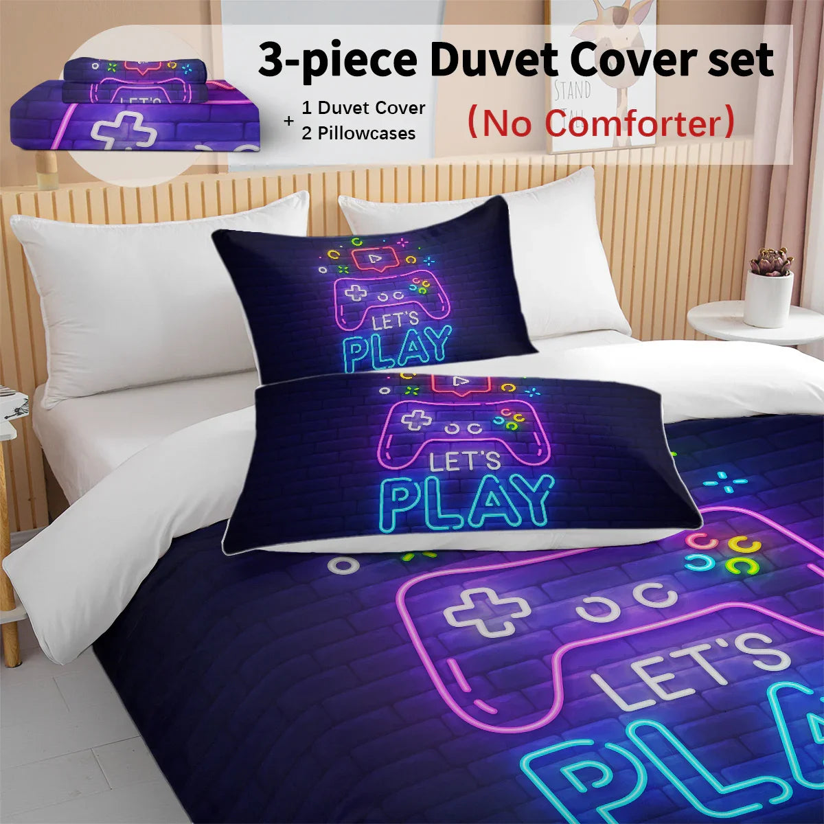 Gaming Duvet Cover Set Twin Full Queen King Size Video Game Controller Bedding Set, Boys Video Games Comforter Cover With 2 Pillow Shams, Bed Set For Boys Girls Bedroom Decor 