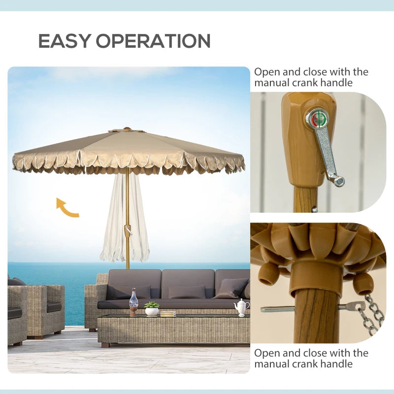 9 ft Patio Umbrella with Push Button Tilt and Crank, Double-ruffled Outdoor Market Table Umbrella Parasoll, Khaki