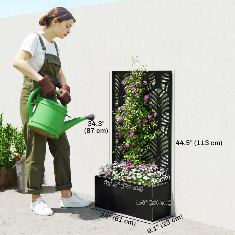 Metal Garden Bed with Trellis for Climbing Plants, Freestanding or Wall Mounted Flower Bed for Garden, Patio, Balcony