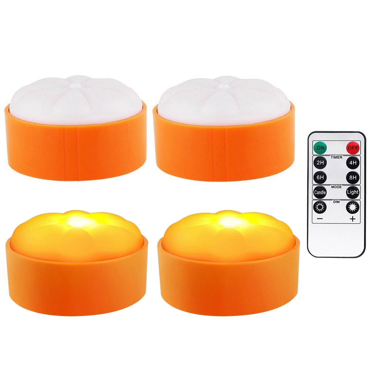 4 Pack Halloween LED Pumpkin Lights Battery Operated Halloween Decoration Lights With 2 Light Modes 4 Timer Setting Remorte Control For Party Pumpkin Decor 