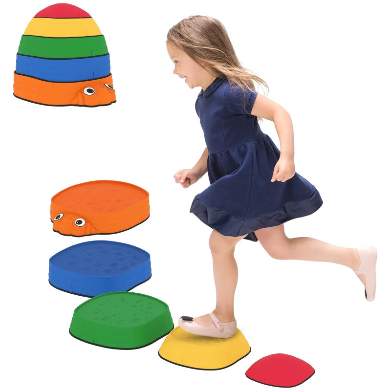 Qaba Ladybug Balance Stepping Stones for Promoting Balance Coordination and Strength, Outdoor & Indoor Obstacle Course