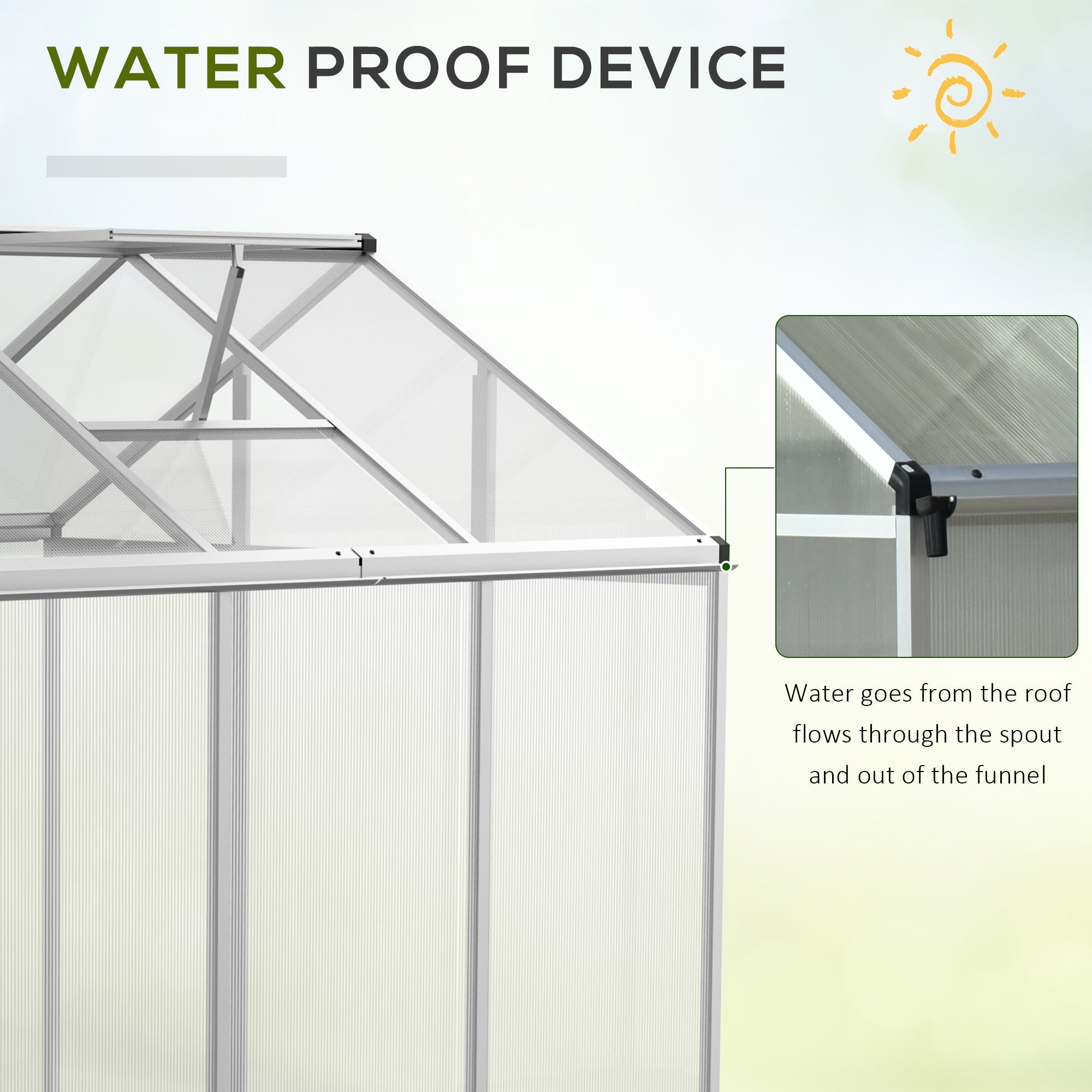Outsunny Walk-In Greenhouse 6'x6' Polycarbonate Plant Flower Growth Cold Frame Weather Resistant Gardening Planting Growing Clear 