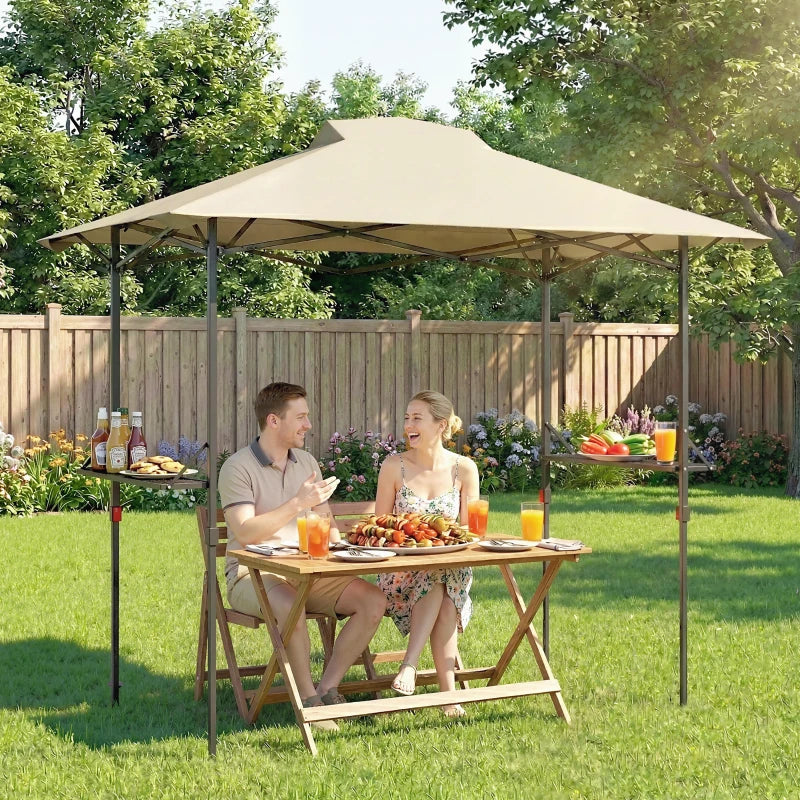 5 x 8.5 ft Pop Up Grill Gazebo with 2 Shelves, UPF 50+ Outdoor Instant Canopy Portable Shelter with Carry Bag, Khaki