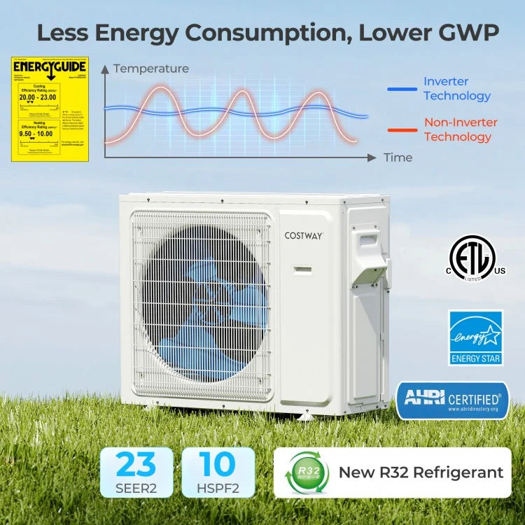 UltrEco Series 30000 BTU 3 Zone 23 SEER2 Mini Split Air Conditioner Wifi Enabled with Heat Pump