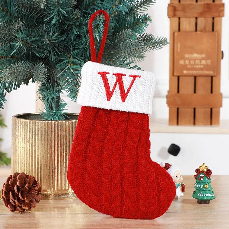 Cute Letters Christmas Stockings Decorative Creative Tree Pendant Wool Knitted Socks 