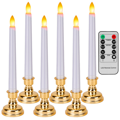 6 Packs Flameless Taper Candles 9.8in Electric LED Candles Warm White w/ 4 Light Modes Remote Control Timer Removable Candlesticks 