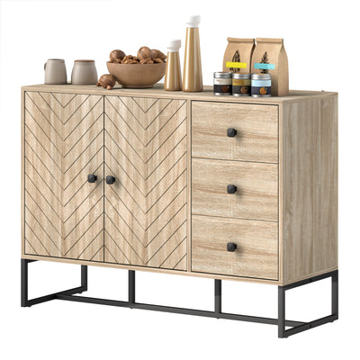 HOMCOM Modern Sideboard, 42.5" Buffet Cabinet with Adjustable Shelves and 3 Drawers, Coffee Bar Cabinet with 2 Doors, Oak 