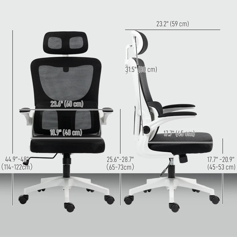 High Back Office Chair, Mesh Computer Desk Chair with Rotatable Headrest, Lumbar Back Support, Adjustable Height, Black