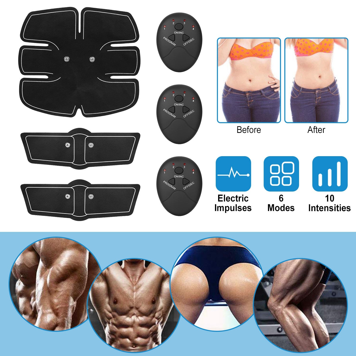 Smart Abs Stimulator Abdominal Muscle Toning Belt Trainer EMS Training Arm Fitness Gear 