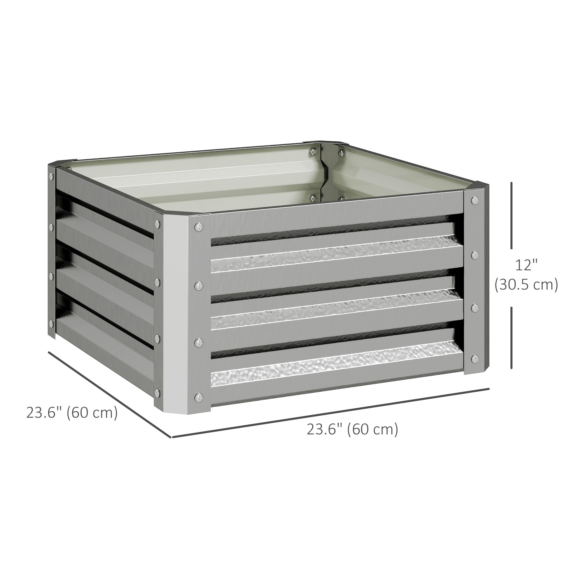 Outsunny 2' x 2' x 1' 2-Pieces Raised Garden Bed with Galvanised Steel Frame for Vegetables, Flowers, Herbs, Silver 