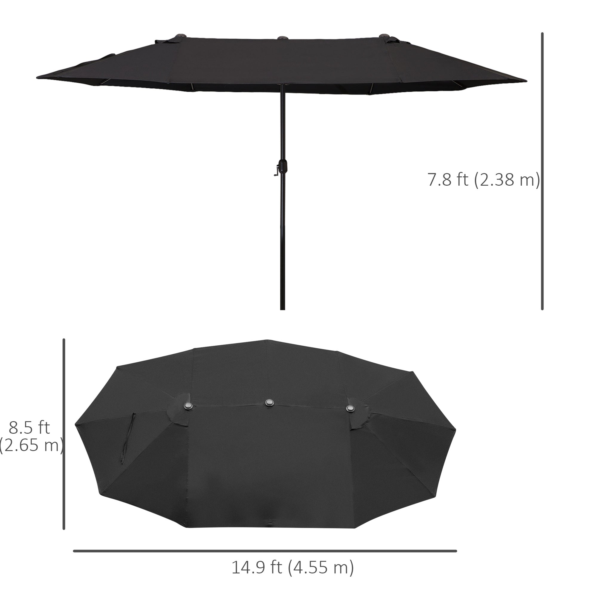 Outsunny 15ft Double-sided Outdoor Sun Umbrella with Twin Canopy, Outdoor Parasol with Crank for Pool, Deck, Black 