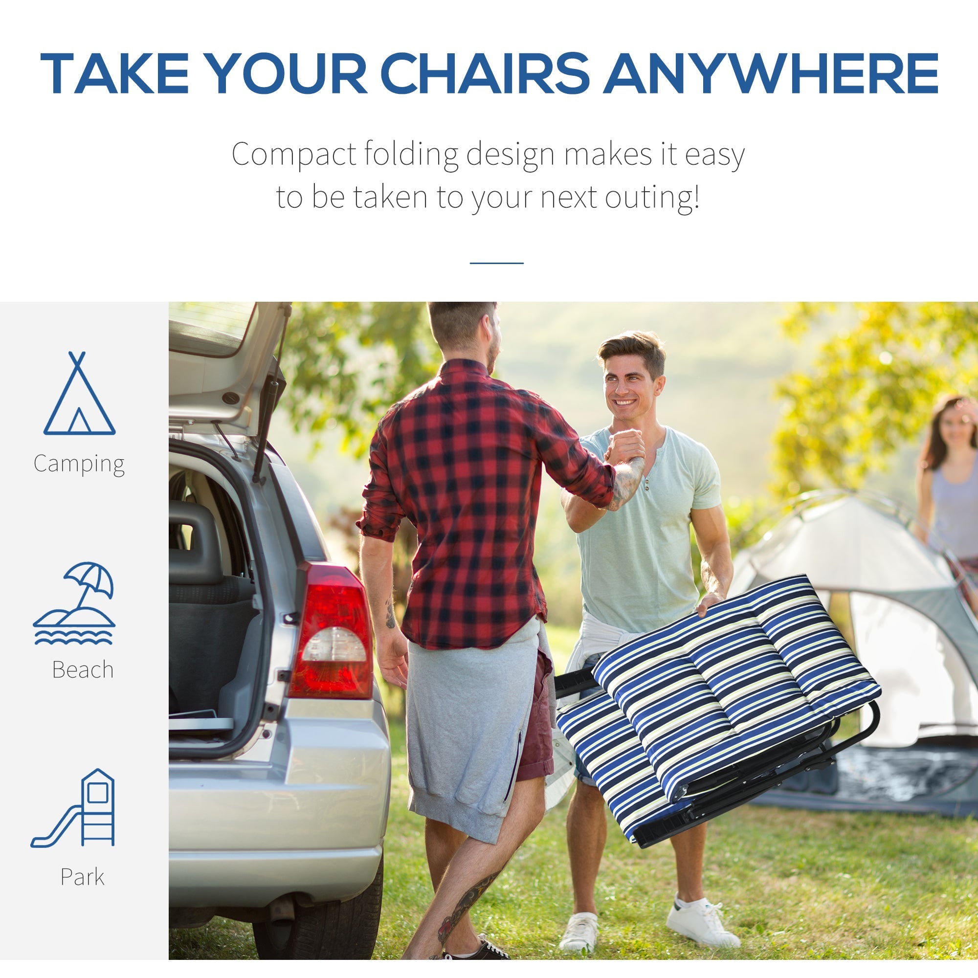 Outsunny Foldable Lounge Chair, Reclining Patio Sun Lounger with 6-Position Adjustable Back, Blue and White 
