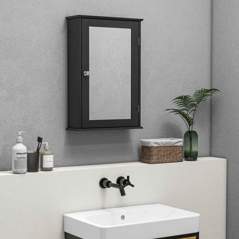 Bathroom Mirror Cabinet, Wall Mounted Medicine Cabinet with Door and Shelves, Black