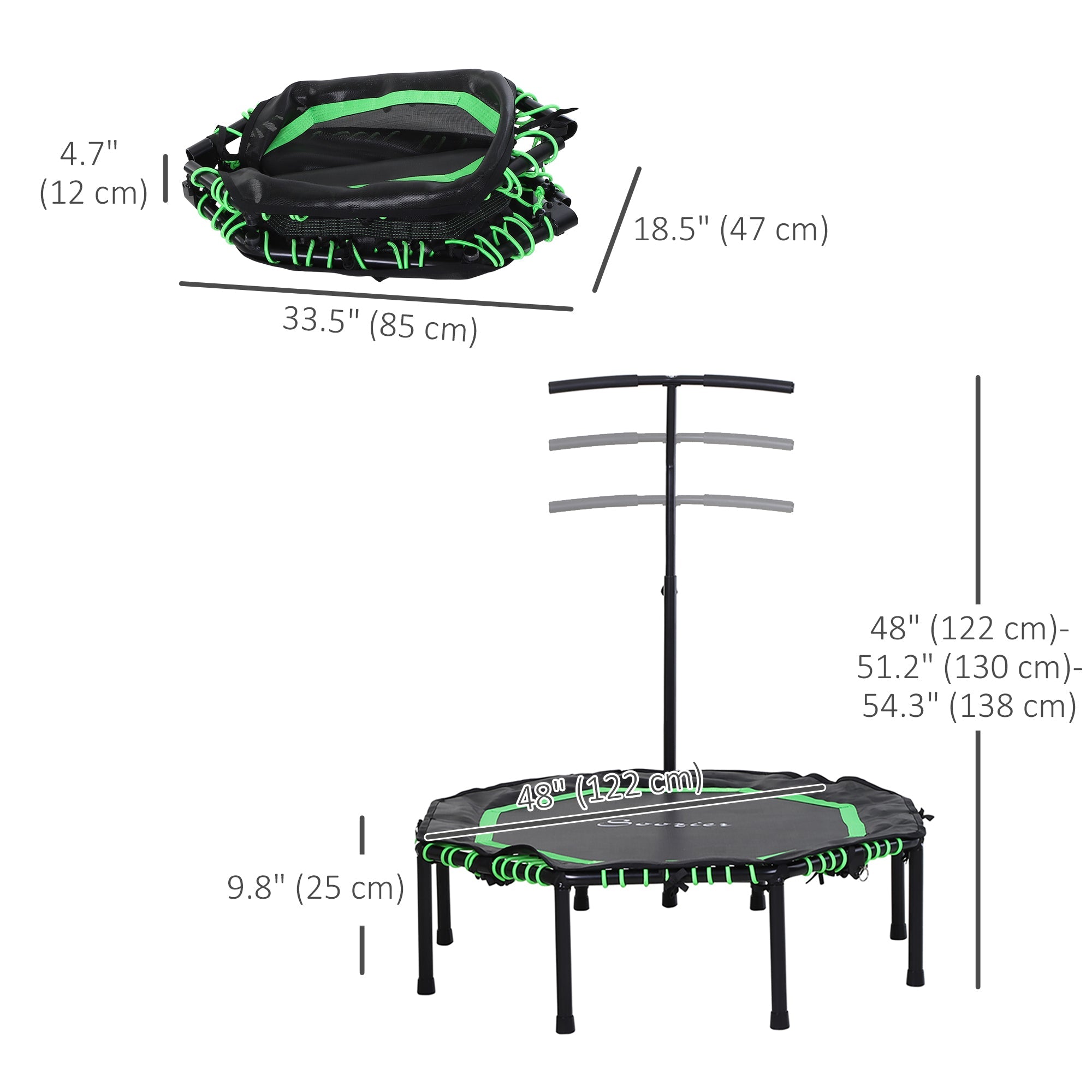 Soozier Foldable Mini Trampoline with Adjustable Handle Bar 48" for Adult Fitness Workout Green 