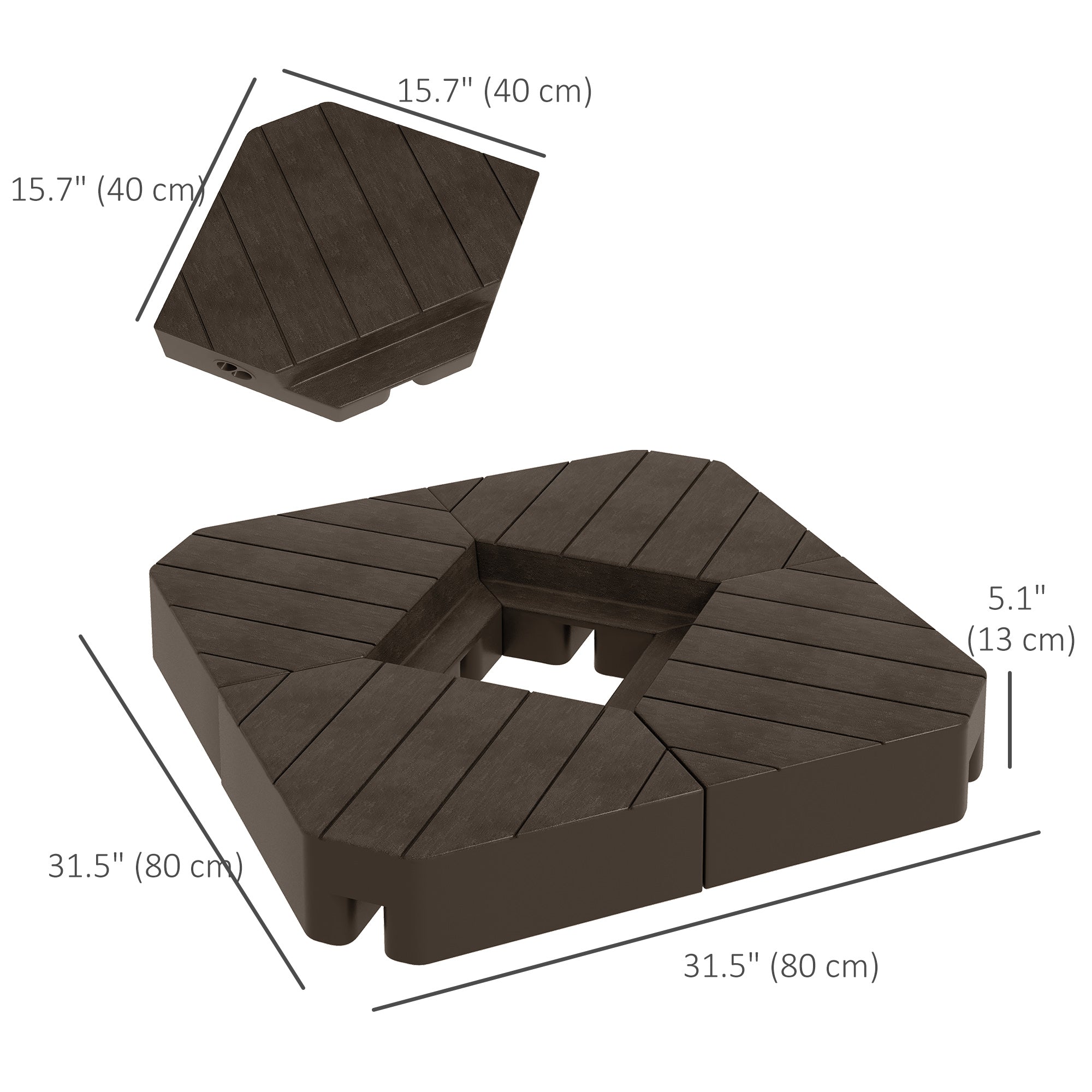 Outsunny Offset Umbrella Base Outdoor Umbrella Weights, 132 lb. Capacity Water or 176 lb. Capacity Sand, Brown 