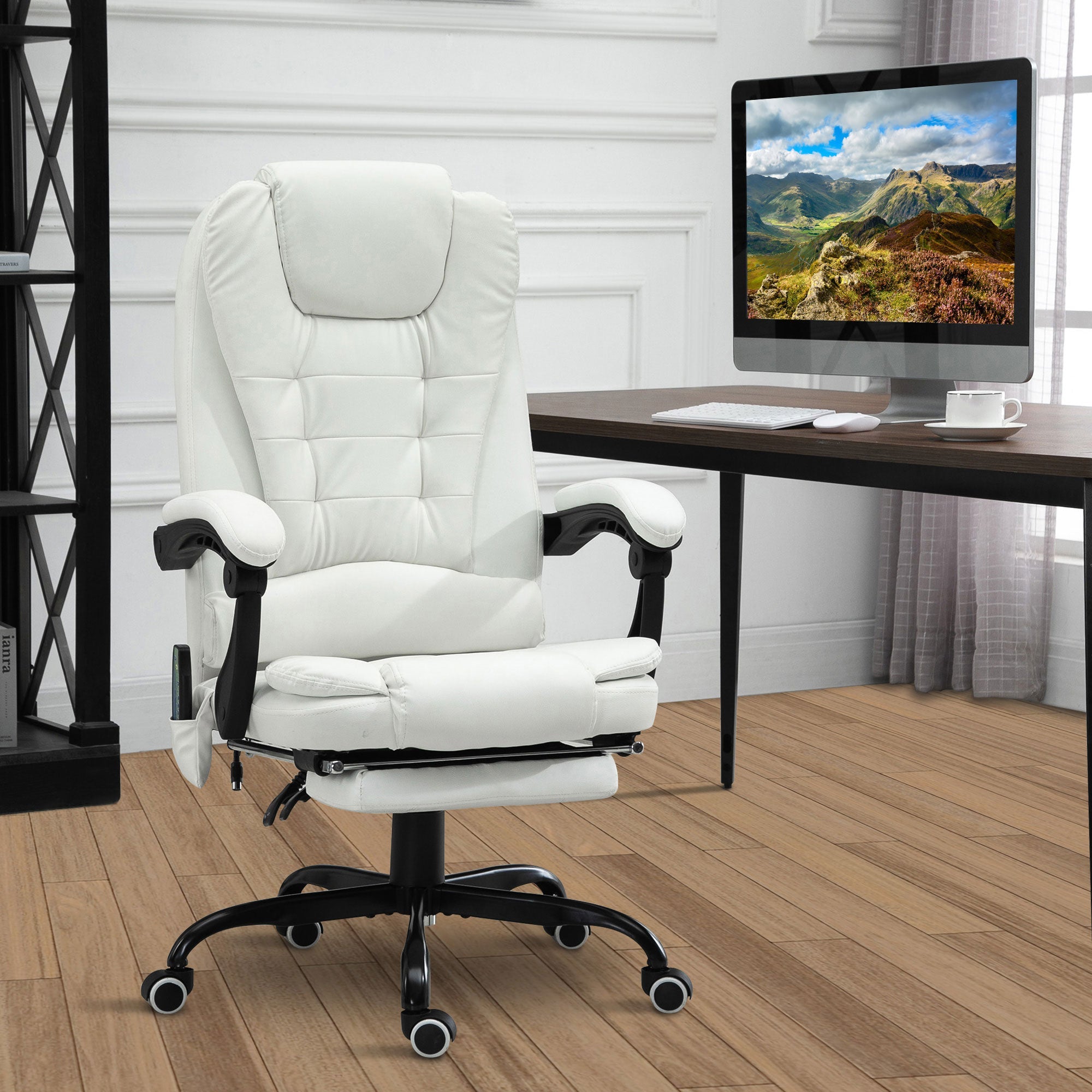 Vinsetto Ergonomic Reclining Office Chair with 7-Point Vibrating Massage, Footrest, Height Adjustable Swivel Executive Chair  White 