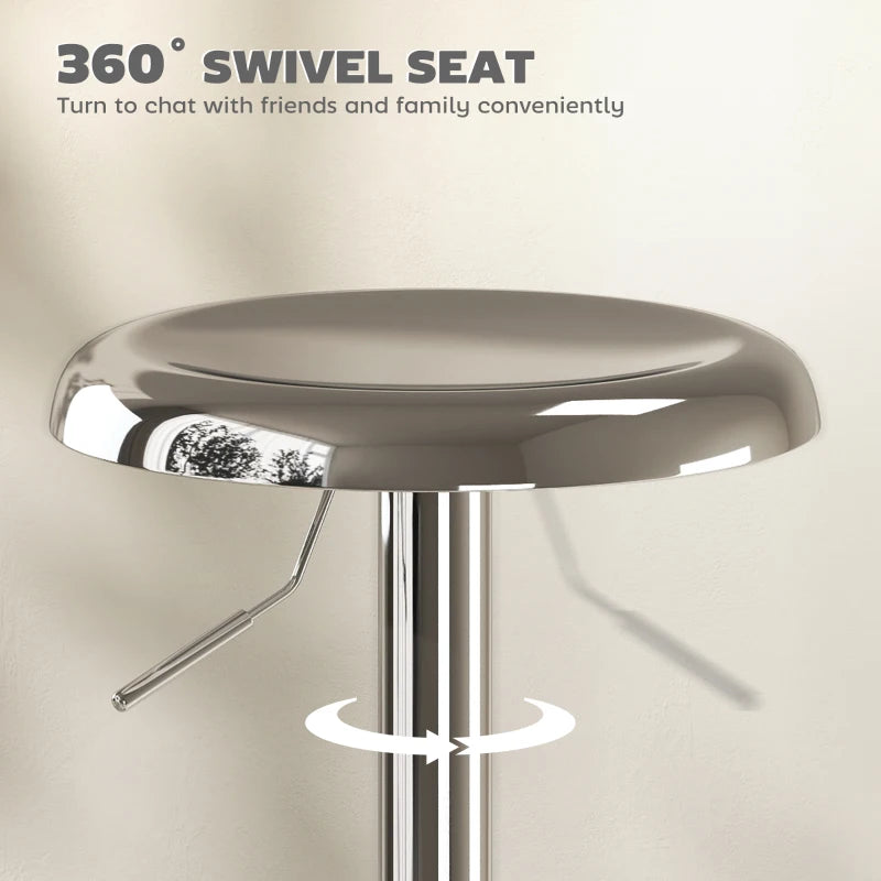 Steel Bar Stools Set of 2, Adjustable Counter Height Round Breakfast Barstools, Industrial Swivel Bar Chairs, Silver
