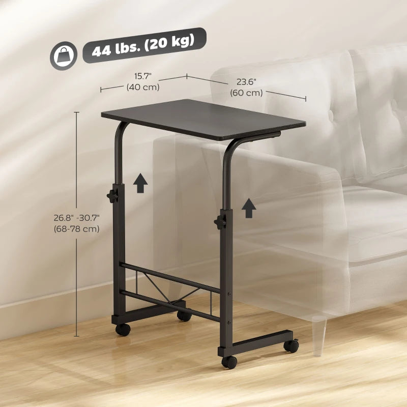 Mobile Standing Desk with Adjustable Height, 23.5 inch Stand Up Desk with Wheels, Black