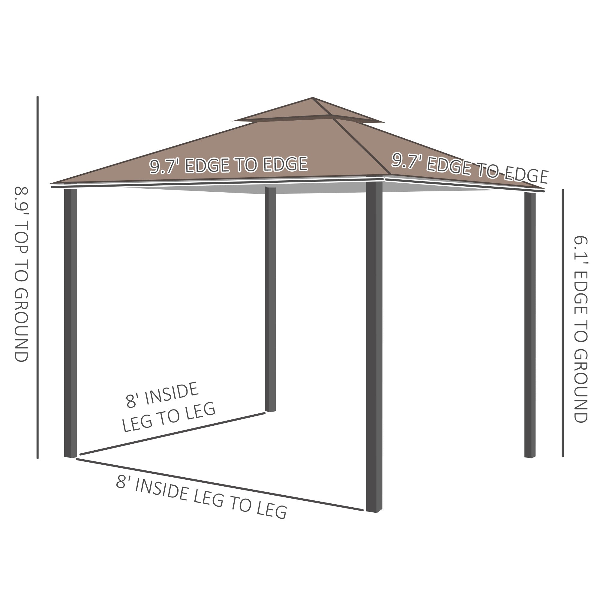Outsunny 10x10ft Double Tier Garden Gazebo Canopy Outdoor Sunshade Tent Water-Resistant Anti-UV Roof with Metal Frame 