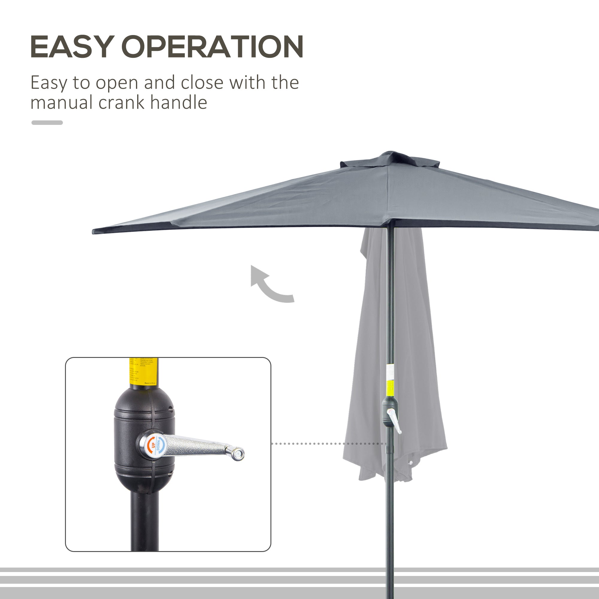 Outsunny 9' Half Round Balcony Parasol Patio Garden Outdoor Window Sun Shade 5 Ribs Grey 