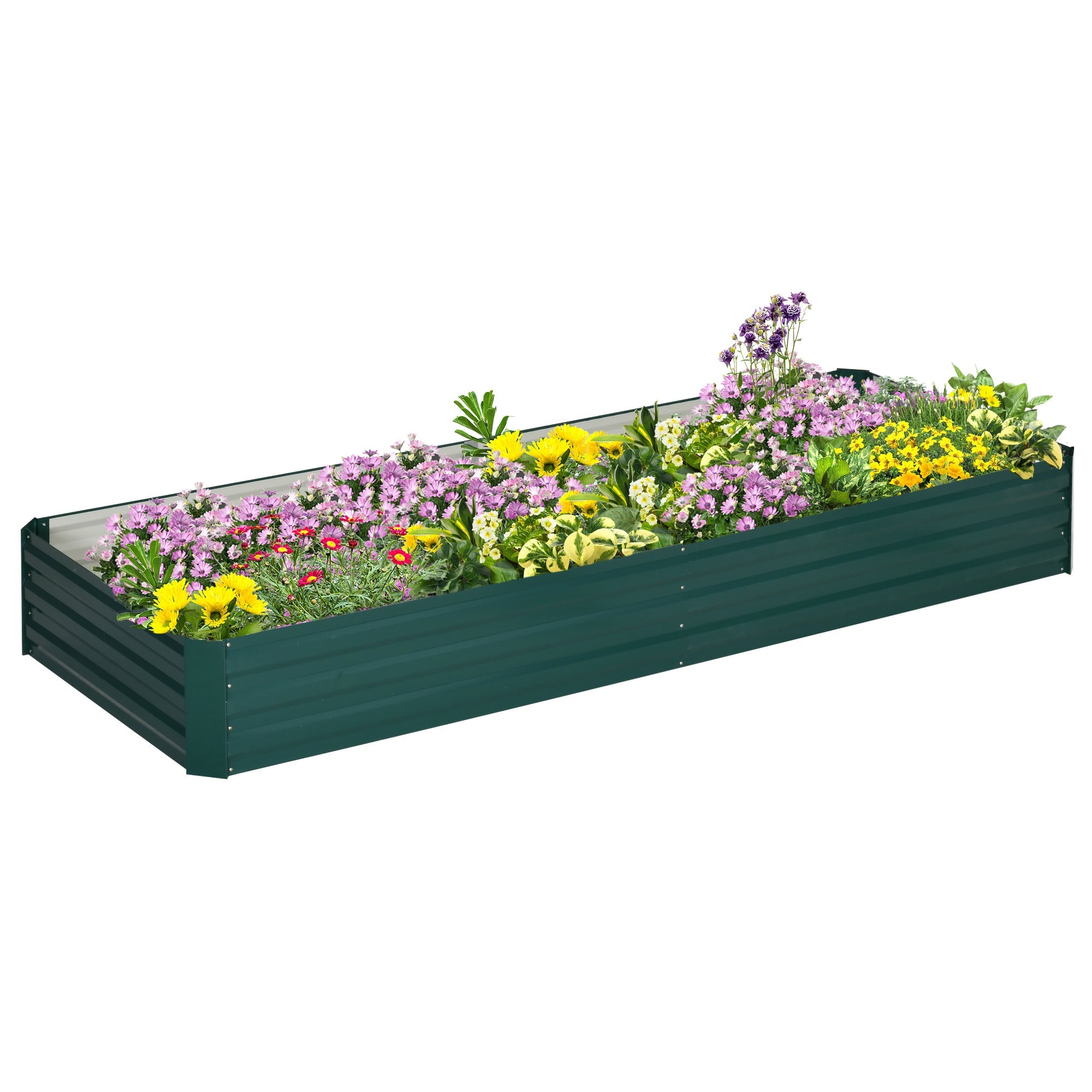 Outsunny Galvanized Raised Garden Bed 95" x 36" x 12" Metal Elevated Planter for Flowers Herbs Succulents Outdoor Gardening Green 