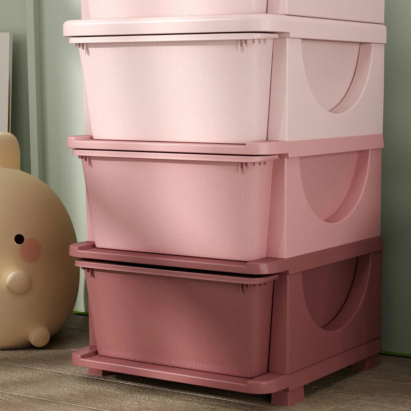 Qaba 4 Tier Kids Toy Organizer and Storage Bins with 4 Plastic Drawers, Pink