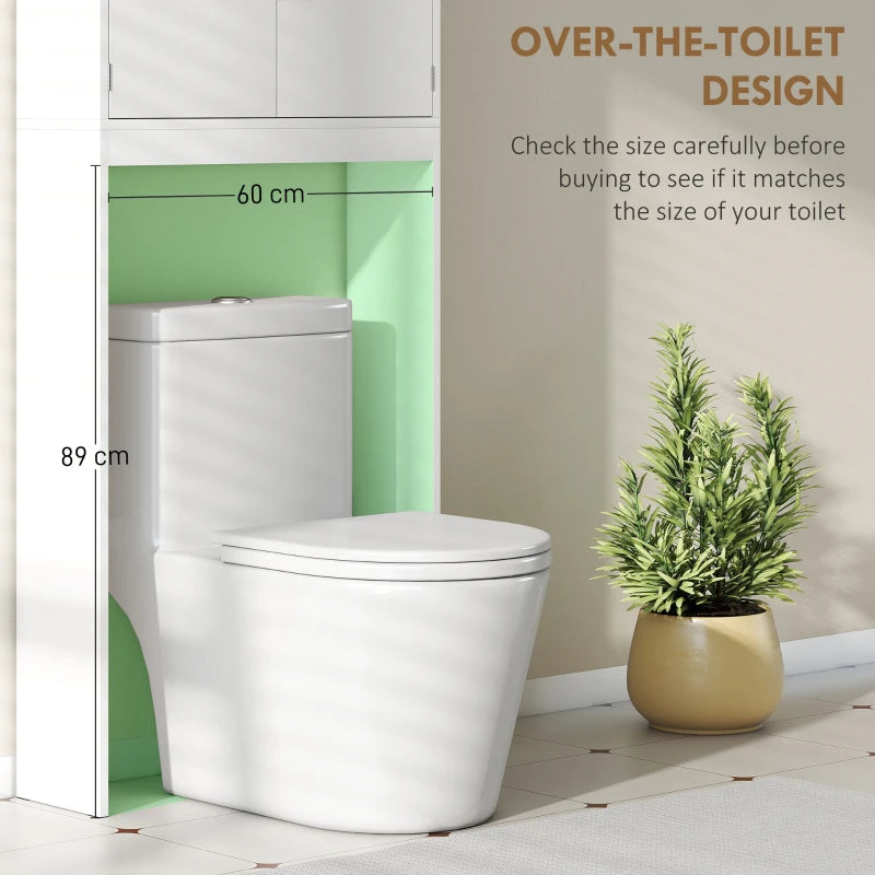 Over The Toilet Storage Cabinet, Freestanding 4-Tier Bathroom Organizer with Adjustable Shelf and 2 Doors, White