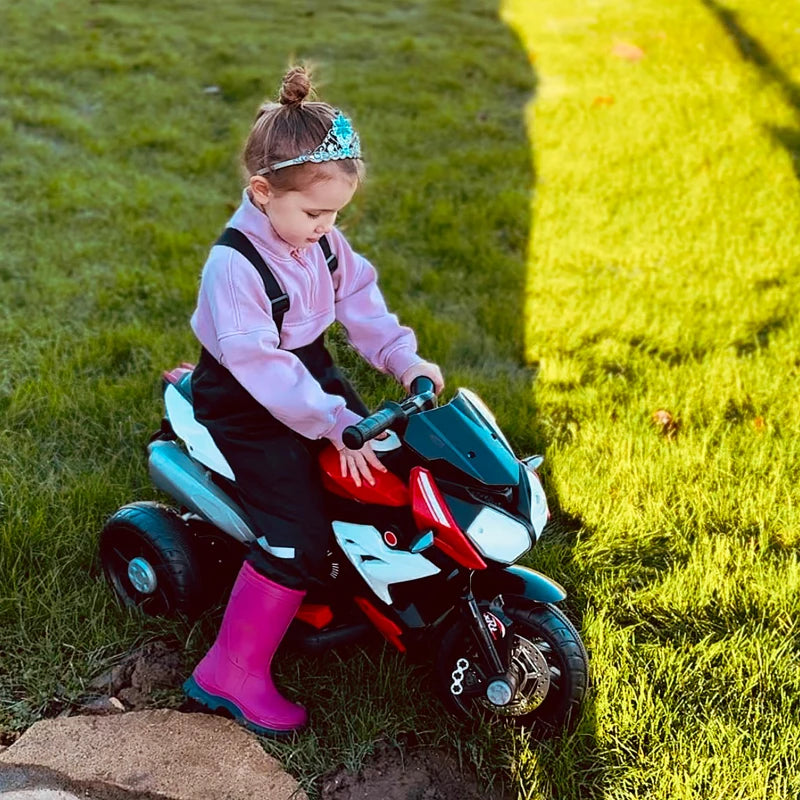 Qaba Kids Electric Motorcycle Ride-On Toy, with 3 Wheels, Music, Horn, Lights, Red