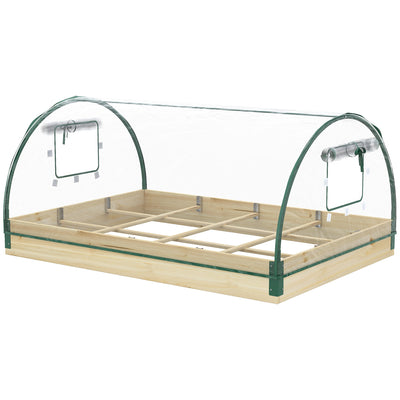 Outsunny 12 Pockets Raised Garden Bed with Greenhouse and Roll Up Windows for Vegetables, Flowers, 4' x 3' x 2', Natural Wood 