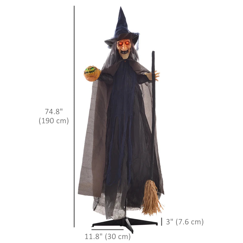 HOMCOM 6.4' Life-Size Winged Grim Reaper – Animated Halloween Decoration, Light-Up Eyes 