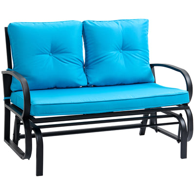 Outsunny 2-Person Outdoor Glider Chair, Patio Double Rocking Loveseat with Steel Frame & Cushions, Blue 