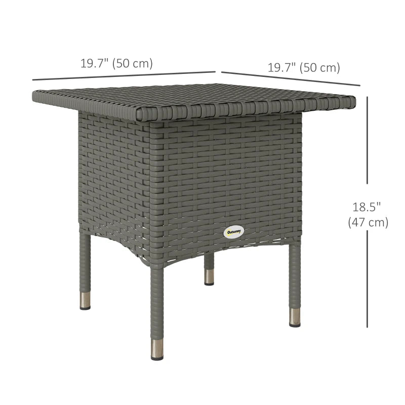 Wicker Outdoor Side Table, 20" Square Patio End Table w/ Full Woven Top, Grey