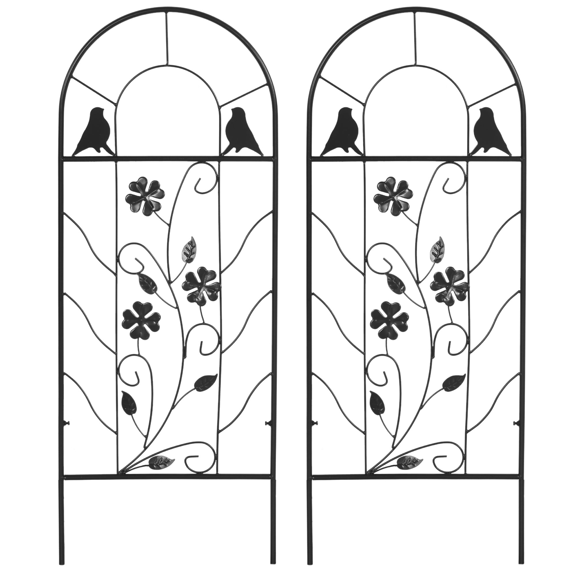 Outsunny Decorative Metal Garden Trellis 2 Pack with Bird and Leaf Design for Climbing Plants Flowers Vines Outdoor Decor 39" Tall 