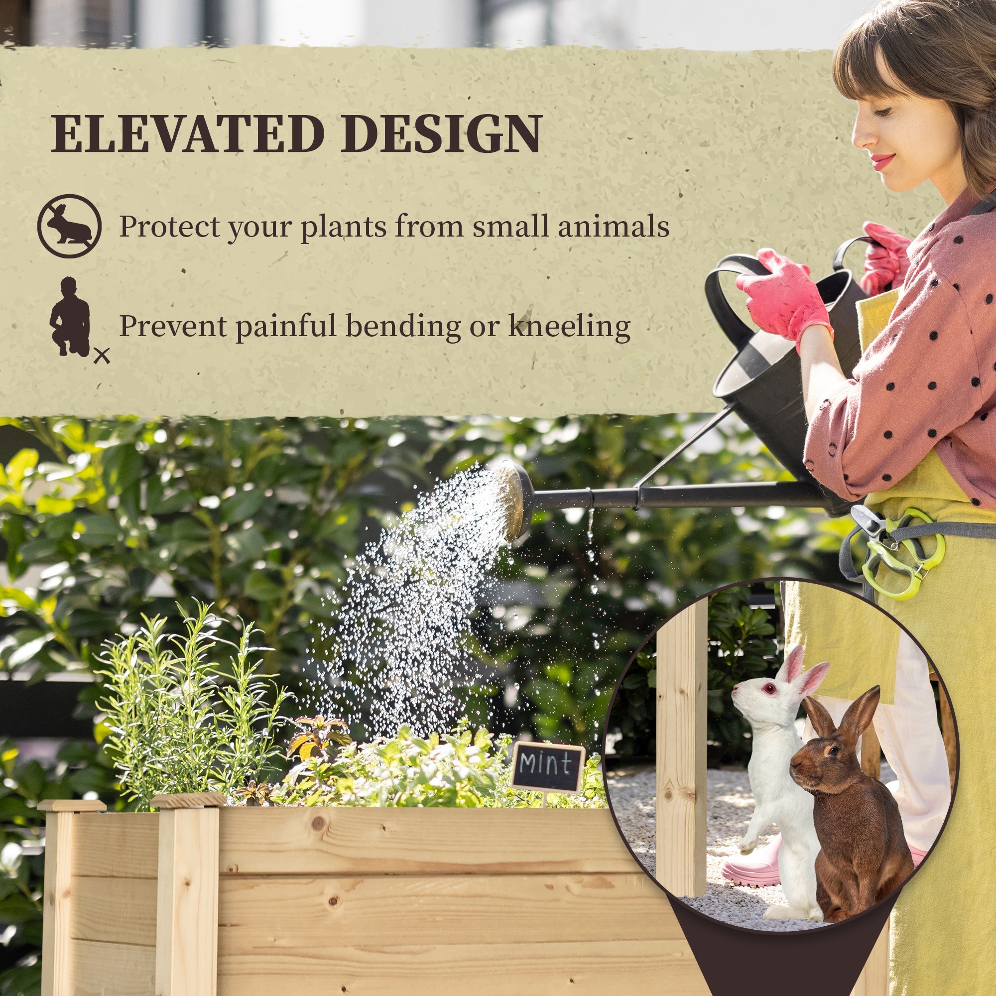 Outsunny 34"x18"x30" Wooden Patio Elevated Garden Bed Outdoor Flower Stand Yard Natural Plant Table Raised Flower Planter 