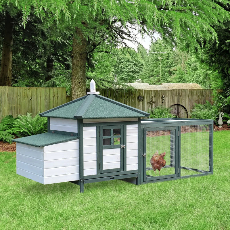 77" Chicken Coop Hen House Rabbit Hutch Poultry Cage Pen Outdoor Backyard with Nesting Box Run Green