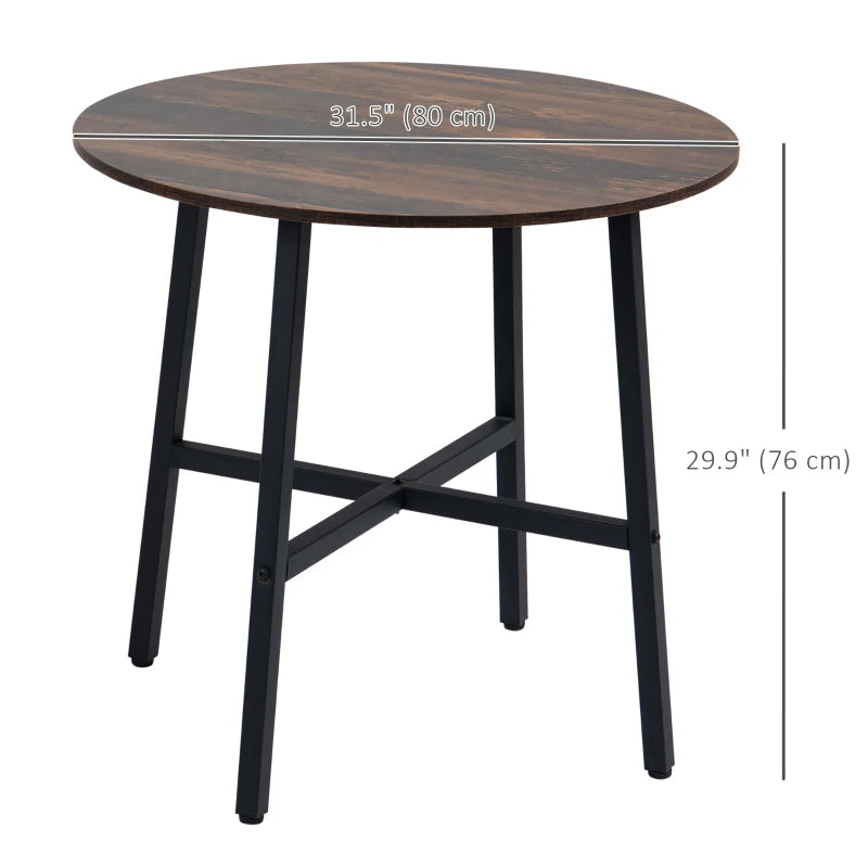 Ф31.5" Dining Room Table, Industrial Style Kitchen Table Round  with Steel Legs, Rustic Brown