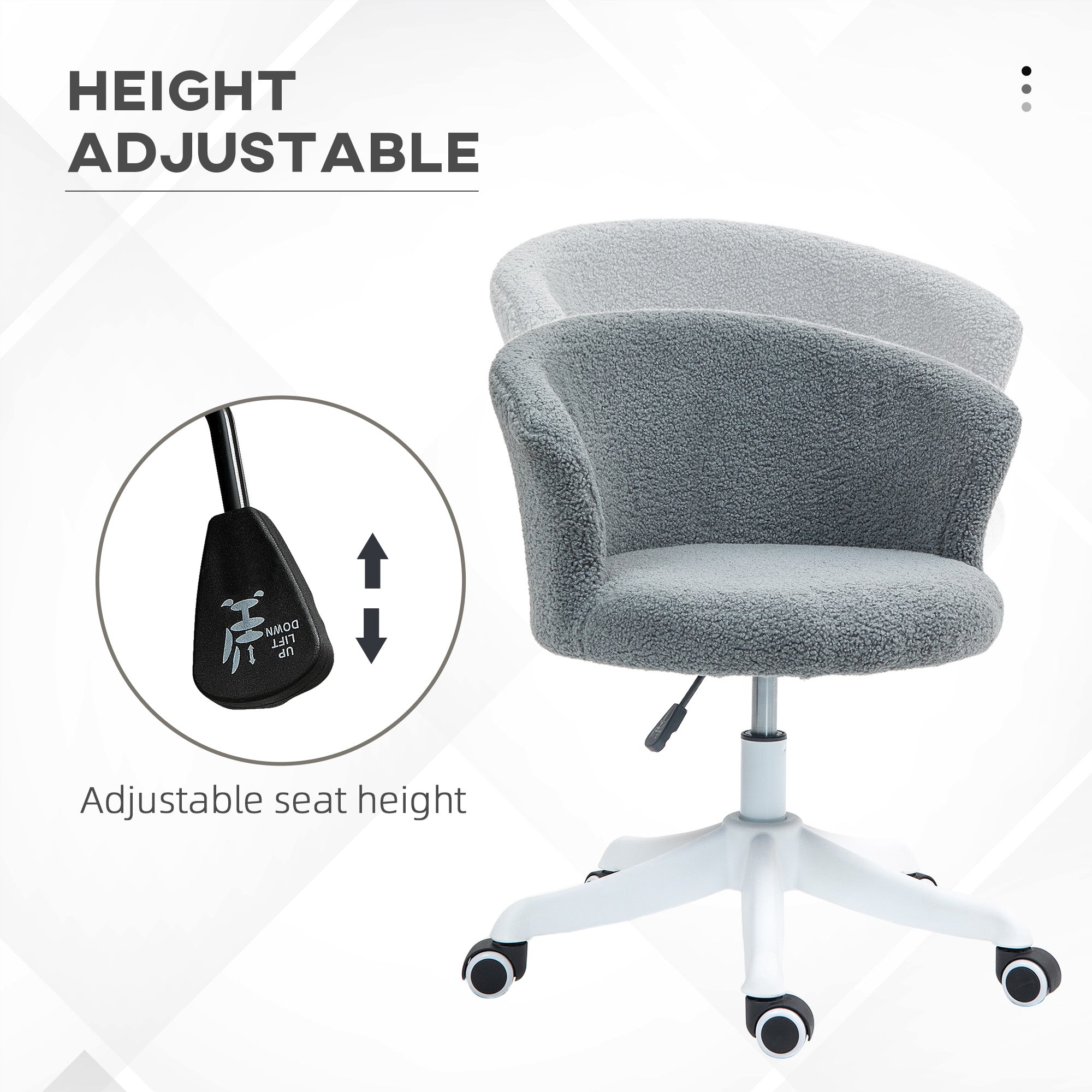Vinsetto Armless Office Chair, Fluffy Computer Desk Chair with Adjustable Height, Swivel Wheels, Mid Back, Grey 
