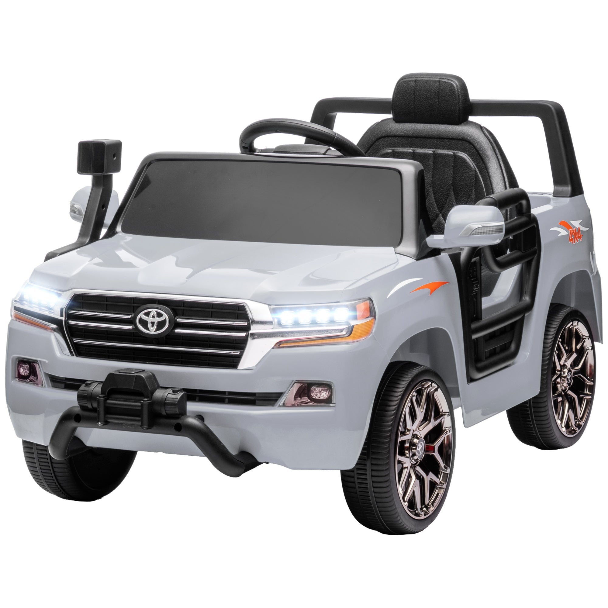Qaba 12V Toyota LAND CRUISER Licensed Kids Car w/ Remote Control, Four Wheel Spring Suspension, Soft Start, LED Light, Grey 