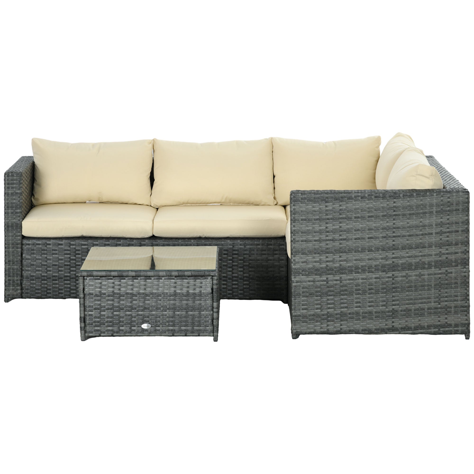 Outsunny Rattan Wicker 3-Piece Patio Set, Outdoor Conversation Furniture with Loveseats, Coffee Table, Beige Cushions 