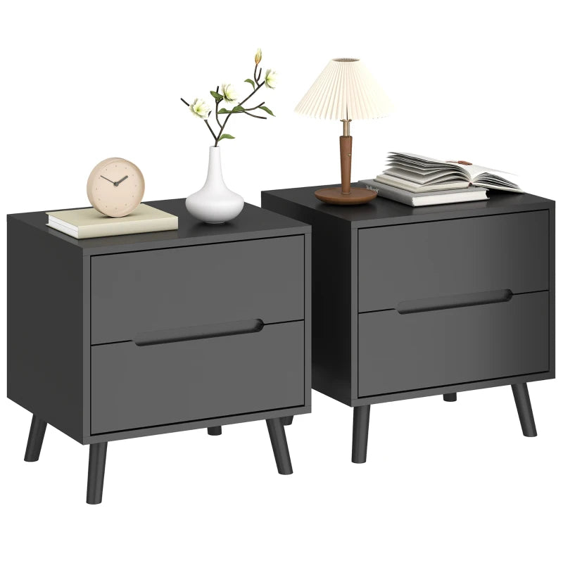 Nightstands Set of 2, Bedside Table with 2 Drawers, Modern Side End Table with Solid  Wood Legs for Bedroom, Black