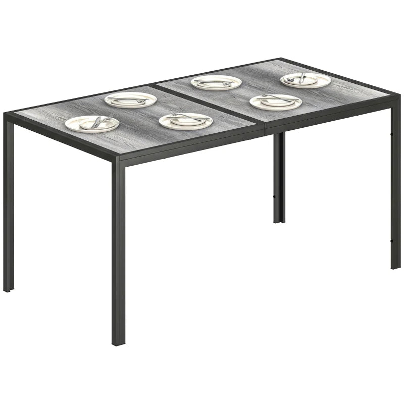 Outdoor Dining Table for 4-6, 59" Outdoor Patio Table with Metal Legs, Wood-Effect Top, Grey
